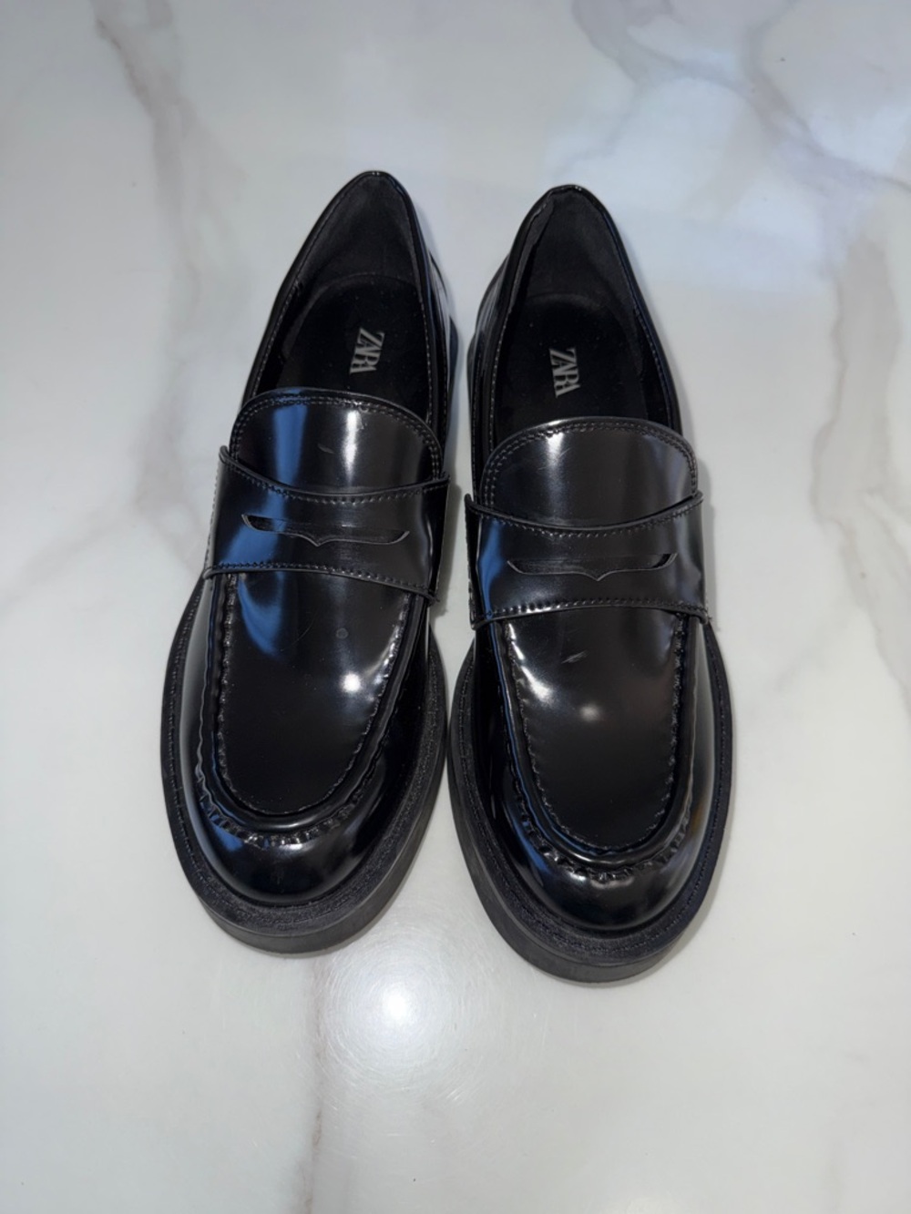 Zara Black Glossy Penny Loafers for Men